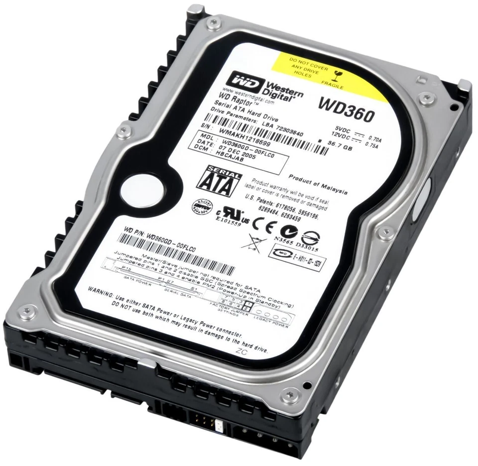 Hard Drive WD Raptor WD360GD 36.7GB 10000U/Min 8MB Cache SATA 3.5 " Inch - Image 2 of 3