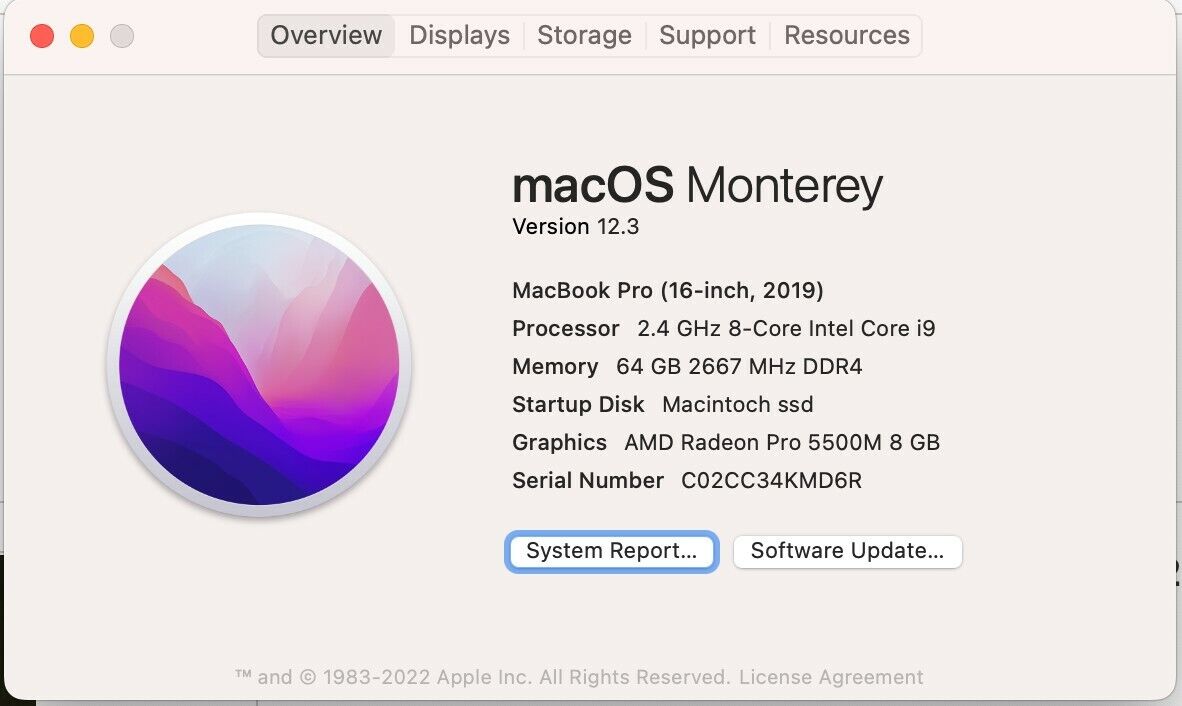 Apple MacBook Pro 16 inch 2019 (Intel i9 9th Gen 2.4Ghz 64GB Apple MacBook Pro 16 inch 2019 (Intel i9 9th Gen 2.4Ghz 64GB