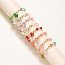 Adjustable Butterfly Charm Bracelet: Crystal Glass Bead Jewelry for Women & Girl
