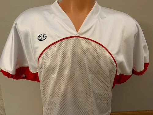 Champion Practice Football Jersey Shirt Short Sleeve Mesh White Red Men's M - Picture 2 of 4