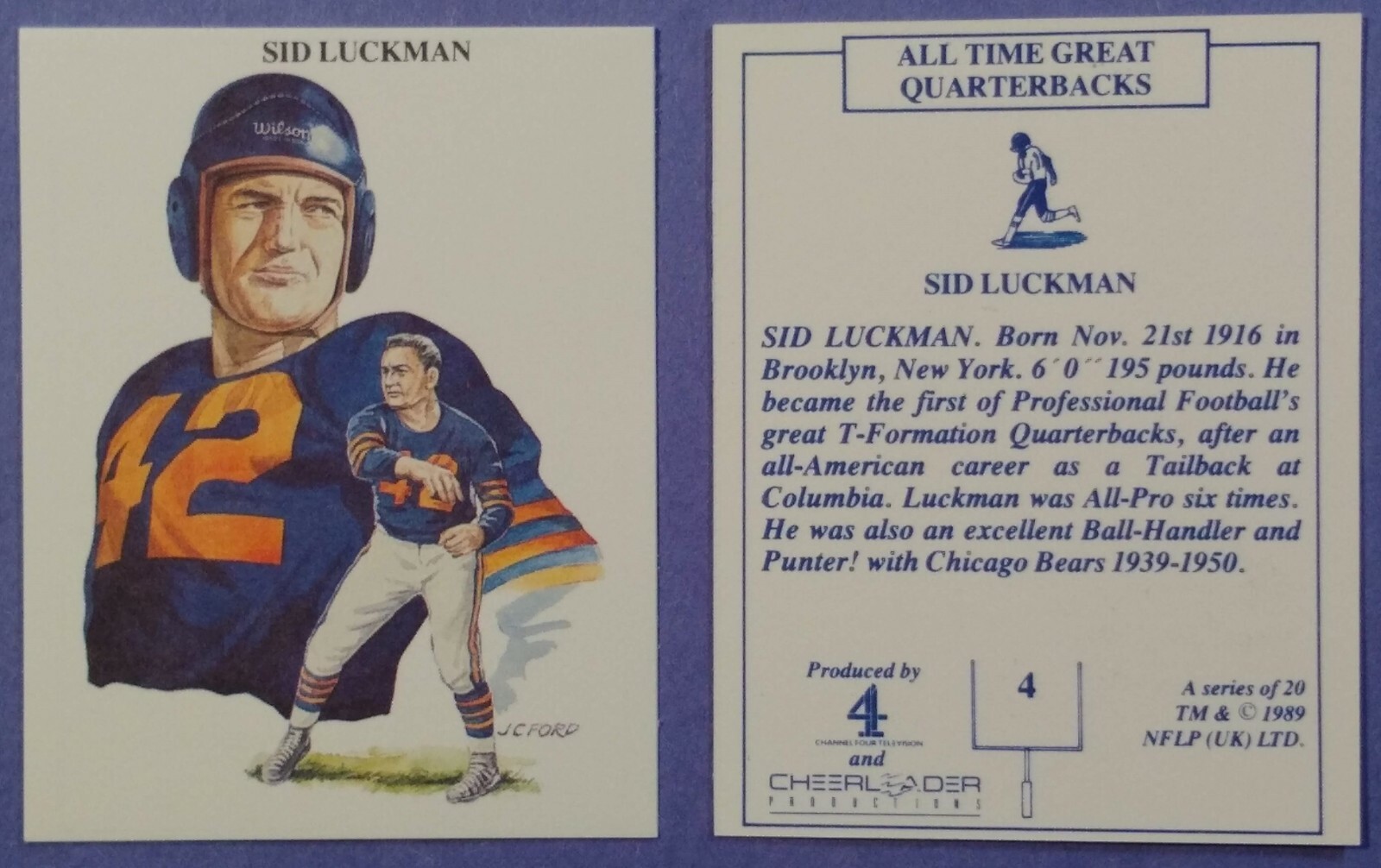 1989 Channel 4 All Time Great Quarterbacks - #4 Sid Luckman (NM to Mint) 