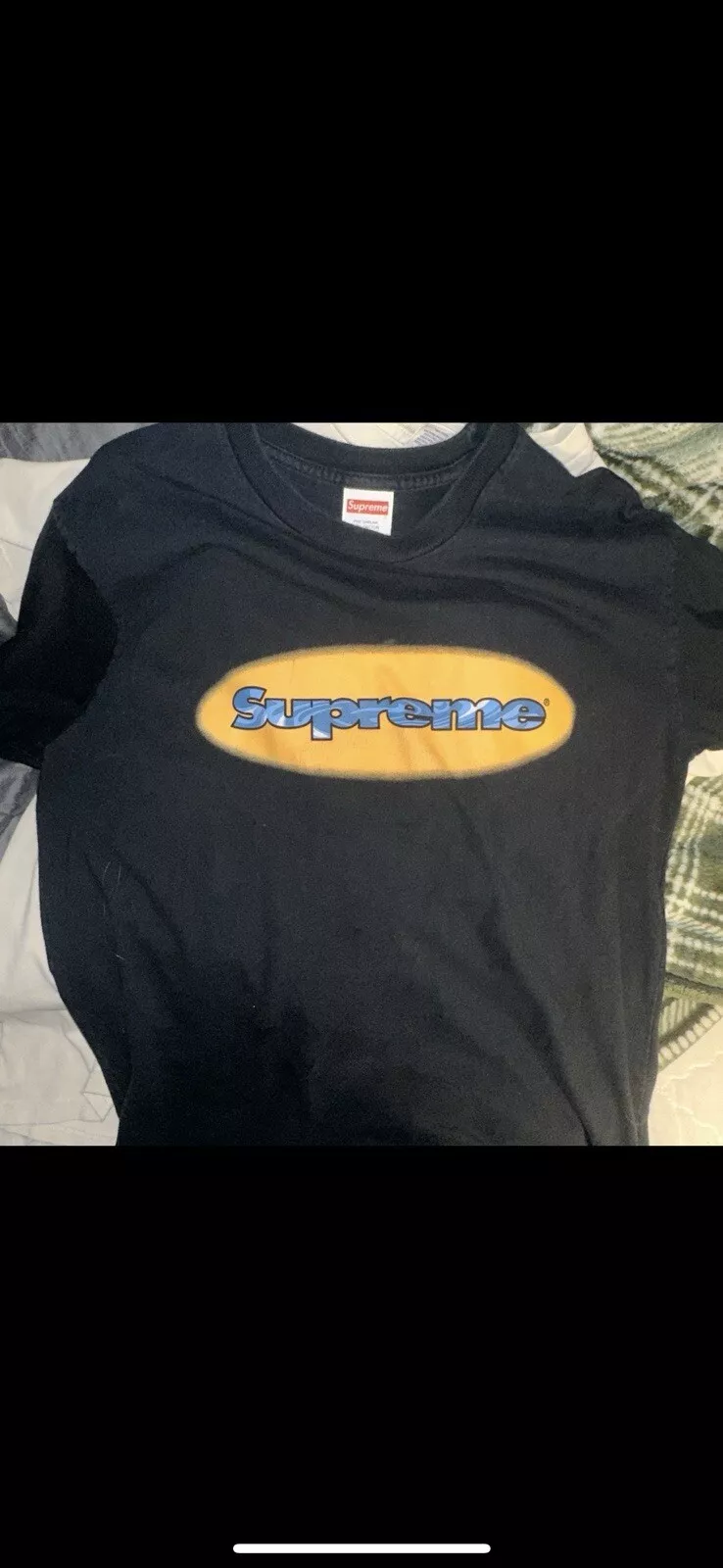 T shirt noir manches longues Supreme SS18 Ripple LS moyen vintage boîte logo rare