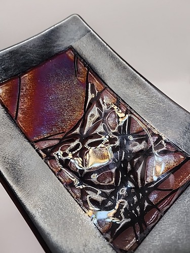 Kurt McVay Art Glass Rectangular Dish Tray Dichroic Iridescent Fused Signed - Picture 7 of 11