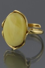 Genuine BALTIC AMBER Egg Yolk Gold Plated Silver Adjustable Ring 5.5g 20200220-3