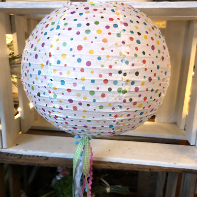 Flowerpower 25cm Boho Lampenschirm Tupfen Lampion Papier Muster Lampe Rund