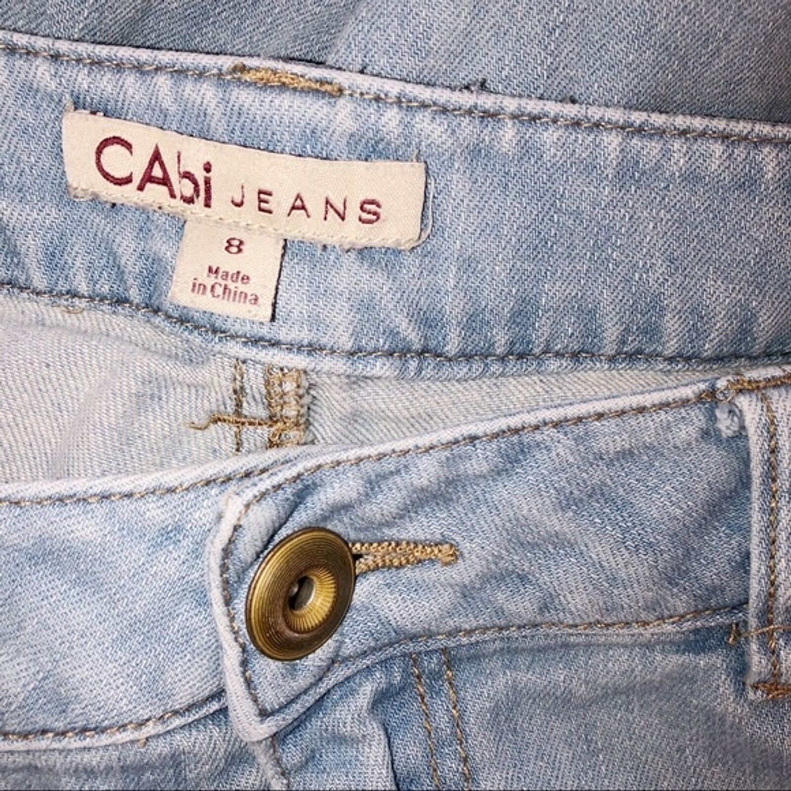 CAbi designer size 8 light wash distressed jeans - image 3