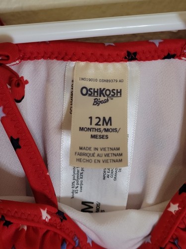 Oshkosh B'gosh Baby Girls Bathing Suit Red 12 Months Swimsuit Stars Infant - Picture 8 of 9