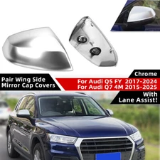 Pair Chrome Side Wing Mirror Cap Covers For Audi Q5 FY 2018-24 With Lane Assist