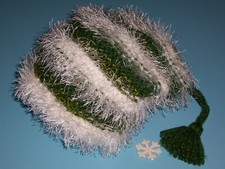 Girls "GREEN  WHITE STRIPED EYELASH HAT"...one size...HANDMADE by NANA...CUTE