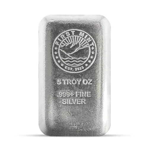 5 oz First Mint cast silver bullion bar .999