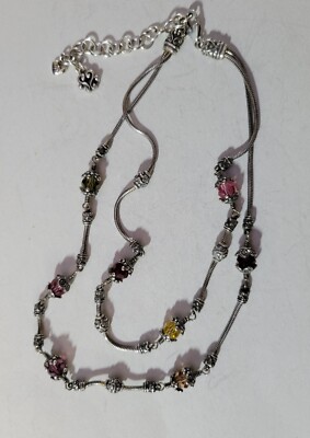 Brighton GLASS MOUNTAIN Double-Strand Silver Multi-Colored Beads Necklace, NWOT