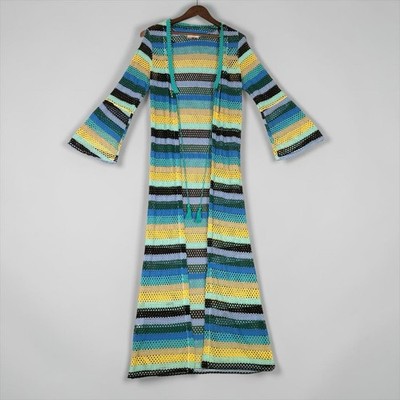 Casting Open Front Crochet Knit Boho Striped Duster Cardigan Long Size L