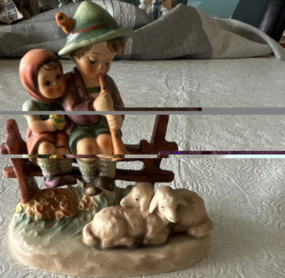 Hummel Ceramic Figurine Multicolor Children on Fence with Sheep Farm Animals