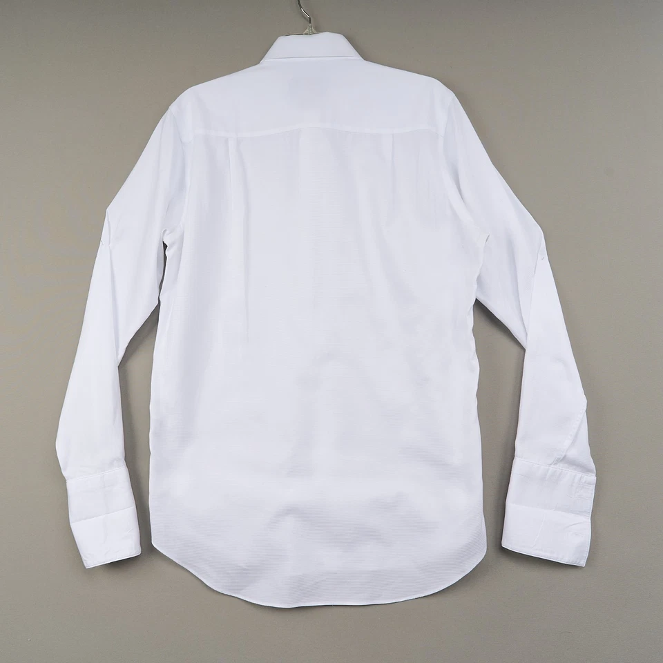 Camisa David Donahue Blanca 16 34 35 Ajuste Horizontal Costilla Puño Francés Formal Foto 3 de 4
