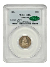1874 10C PCGS/CAC PR63 (Arrows) - Liberty Seated Dime
