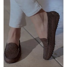 M. GEMI Felize Italian Shimmer Sparkle Leather Driver In Chestnut EU 41 US 10