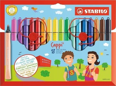 Pennarello con cordino porta cappuccio - STABILO Cappi - Astuccio da 18 - Colori