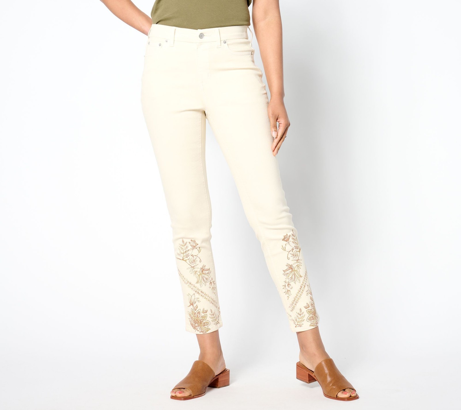 Denim & Co. Women's Pants Sz 8 Regular Easy Stretch Printed Slim White A650507