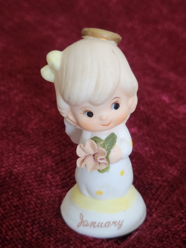 Vintage Napco Lefton Japan January Happy Birthday Angel Girl Figurine Cute Read