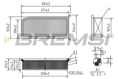 Bremsi FA0208 Air Filter for Dacia, Lada, Renault