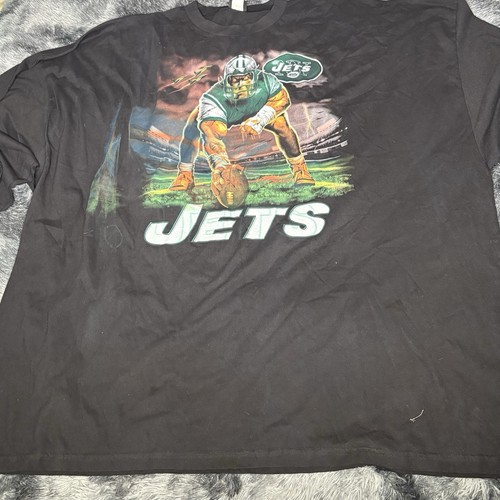 Vintage 90s New York Jets Liquid Blue NFL Football NY Black T-shirt Size 8XL!!!!