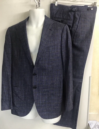 cesare attolini suit Royal Blue/gray single Breast Wool /linen/silk Size 39/31