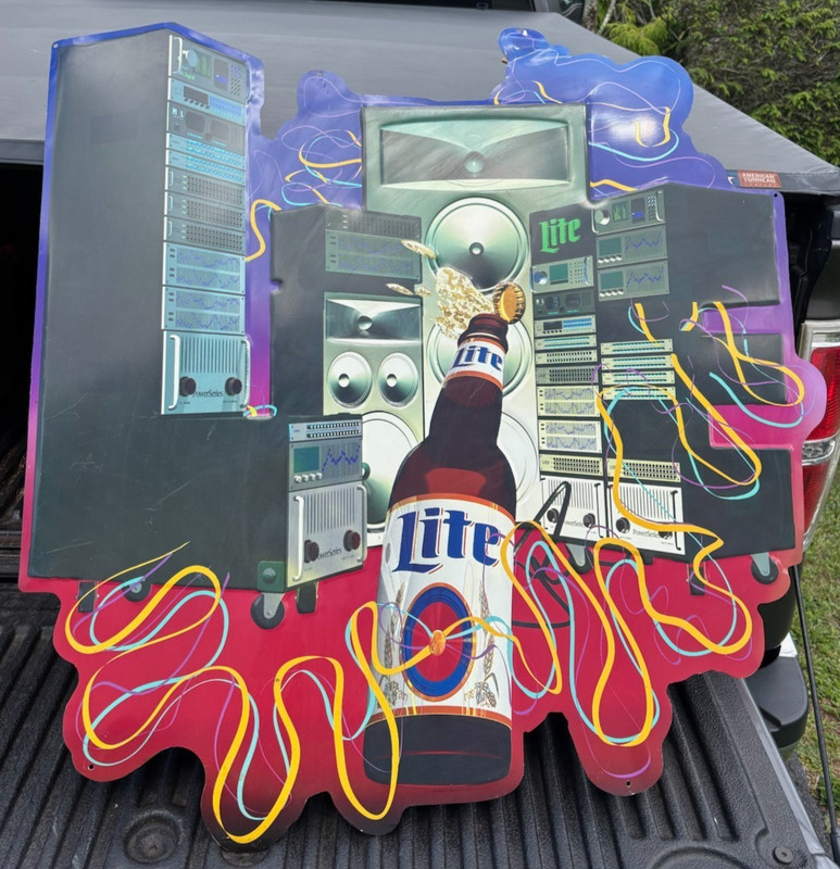 Vintage - Miller Lite Beer Embossed Sign -Music / Boombox / Speaker - Man Cave