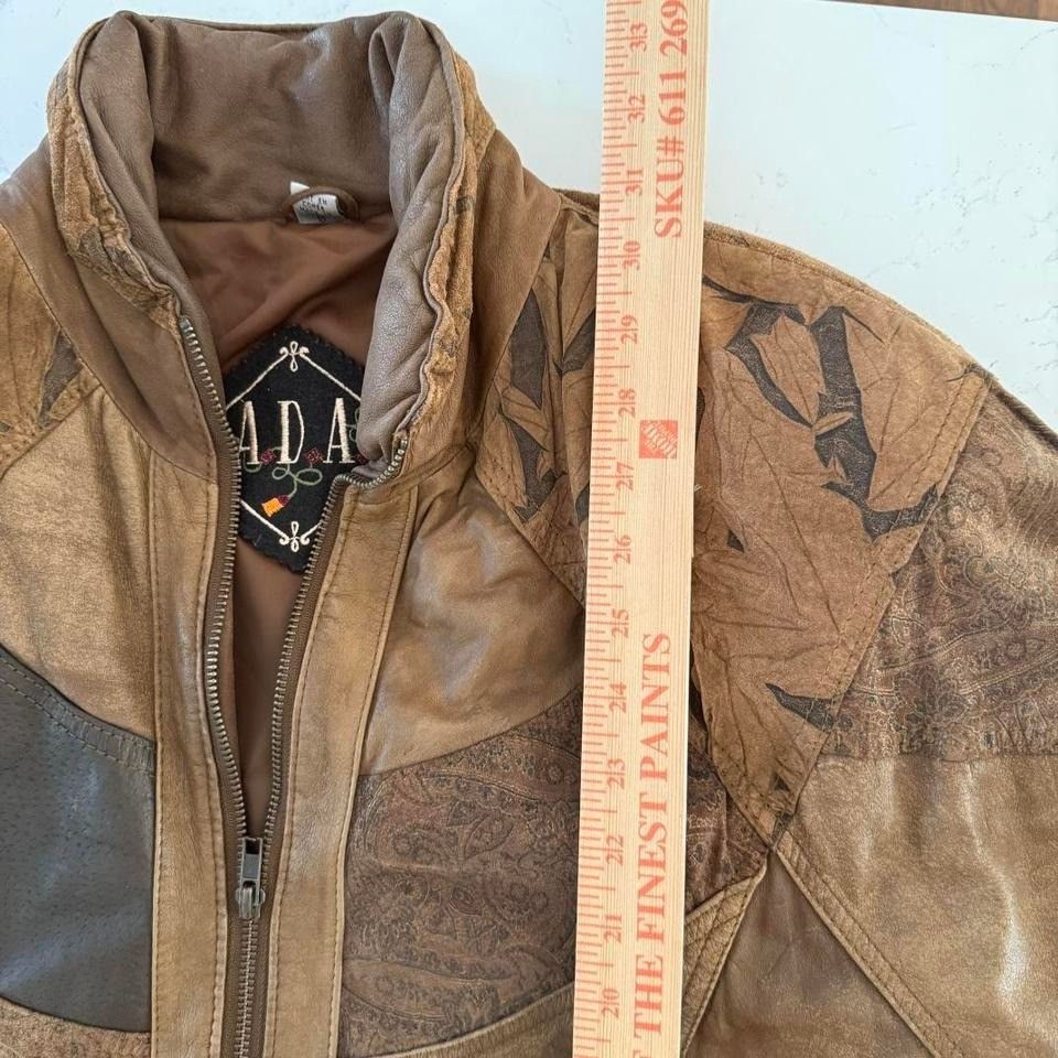 Statement Patchwork Brown Leather Jacket Oversize… - image 8