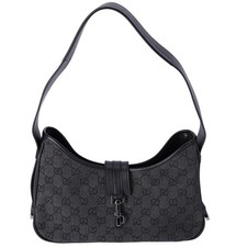 GUCCI GG Shoulder Bag 92736 Black Jacquard Leather Gray