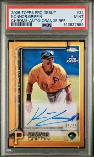 2025 Topps Pro Debut Konnor Griffin Orange Chrome On Card Auto /25 PSA 9