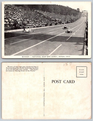 #ad Vintage National Soap Box Derby Akron Ohio Racing Postcard Craftsman Press $4.44