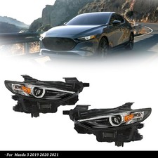 LED w/o AFS Black Pair Set For Mazda 3 2017-2021 Headlights Assembly Clear Lens
