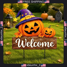 Halloween Yard Sign Stake, Welcome Pumpkin Decor, Outdoor Garden Display