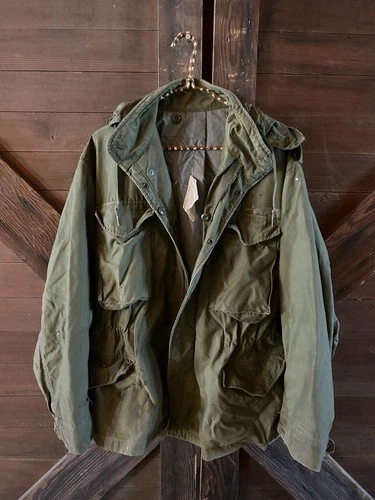 Vintage Military Olive Hooded Utility Jacket Vietnam Era DISTRESSED