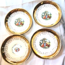 Vtg Lot of 4 Crest - O - Gold Warranted 22K Courting Couple Bowls Made in USA