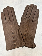 NEW DESIGNER LADIES BROWN SUEDE GLOVES RAYON LINING SIZE 7.5