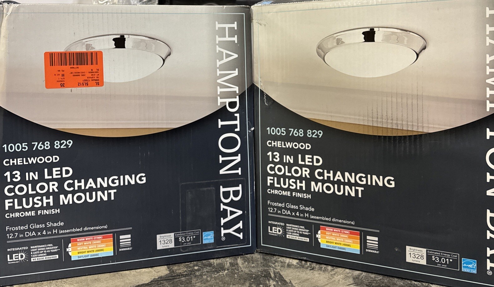 (2) Hampton Bay Chelwood 13 in. Chrome Selectable LED Flush Mount Ceiling light