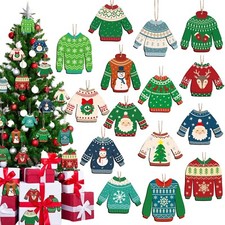 30 Pcs Ugly Sweater Ornament Wooden Christmas Winter Sweater Hanging Ornament...