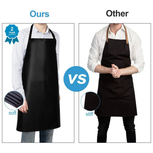 Waterproof Men Women Adjustable Bib Apron Black PVC Kitchen Chef Cooking Apron - Picture 7 of 7