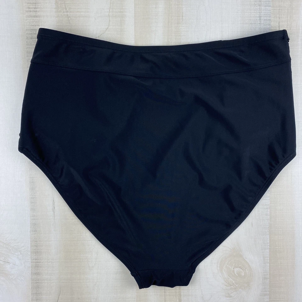 Ava & Viv 20W/22W 女式大码 2XL 黑色高腰皱褶比基尼下装 — 第 3/4 张图片