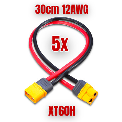   5 Stück XT60H Hochstrom Verlängerungskabel 30cm 12AWG Stecker Buchse Lipo XT60