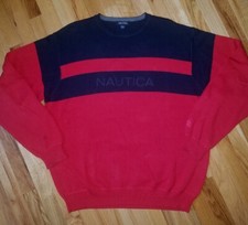 Mens Nautica Color Block Red Blue Logo Sweater Vintage Size XL