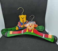 Vintage 90  s Hand Painted Wooden Unisex Childrens Hangers Bear Clown Set of 2