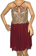 My Michelle Burgundy Stunning Dress Juniors SZ 3 Faux Opals on Gold Lined 