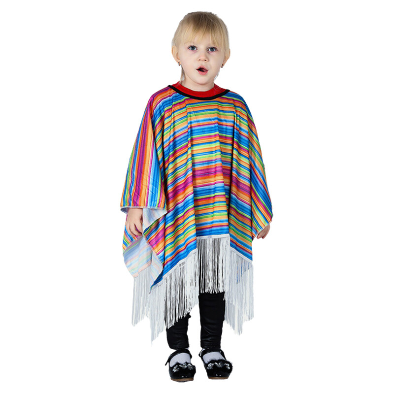 Conjunto de Disfraz de Fiesta Mexicana para Niños Adultos Capa Colorida Sombrero Escenario Actuación Juegos con disfraces