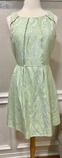 Gianni Bini Brocade Green Paisley Dress Sz. 8 A-Line Pastel Tea Party Garden
