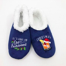 Snoozies Men's Slippers Old Fashioned Christmas Large 11/12 Navy Blue