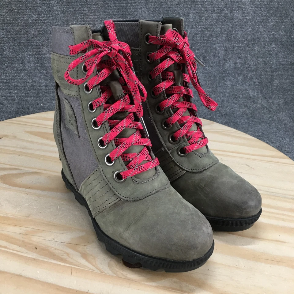 Sorel ботинки женщин 7 Lexie боя серый зеленый кожаный скрытый каблук NL3046-052 - Изображение 3 из 4