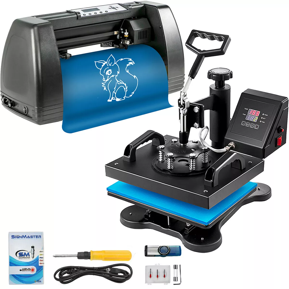 Heat Press 12x10 Transfer Machine +14 Vinyl Cutter Plotter Cutting 3  Blades