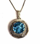New 14k white gold .15ct SI2 H diamond blue topaz halo pendant necklace 3.3g 18" — photo 2